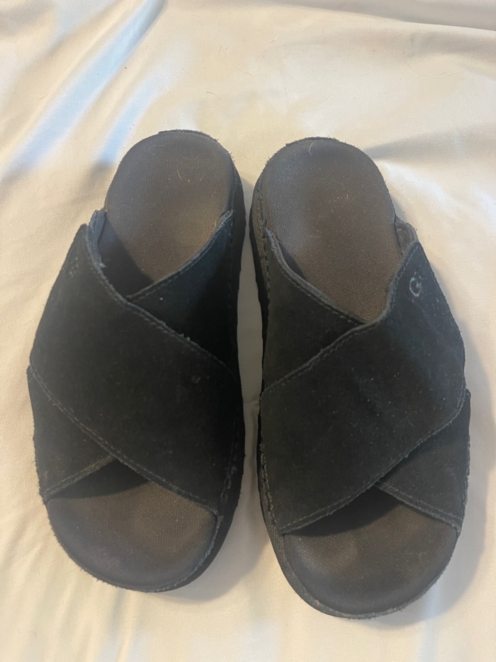 UGG Black Suede Crisscross Slide Sandals